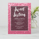 Invitation Étincelle rose rose Sweet 16 élégant script (Debout devant)