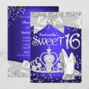Invitation Étincelle Tiara & talons Sweet 16 Royal Blue viole