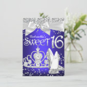 Invitation Étincelle Tiara & talons Sweet 16 Royal Blue viole (Debout devant)