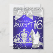 Invitation Étincelle Tiara & talons Sweet 16 Royal Blue viole (Devant)