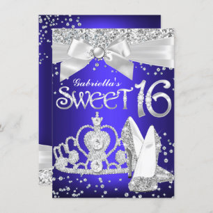 Invitation Étincelle Tiara & talons Sweet 16 Royal Blue viole