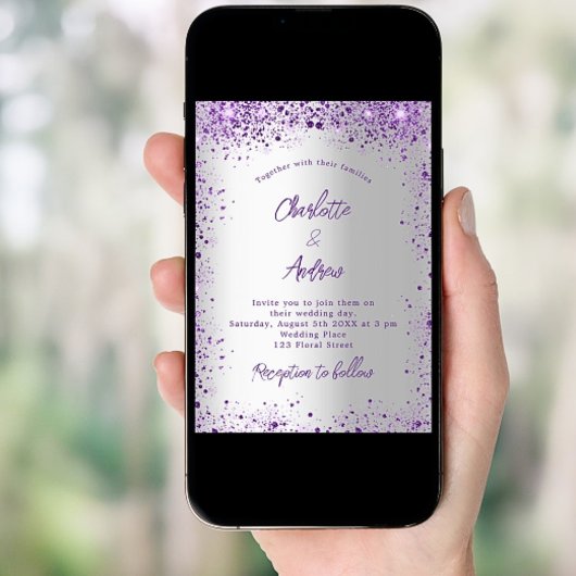 Invitation Étincelle violet mariage