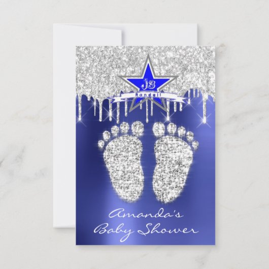 Invitation Étincelles Argent Royal Blue Baby shower Pieds (Dos)