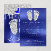 Invitation Étincelles Argent Royal Blue Baby shower Pieds (Devant / Derrière)