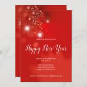 Invitation Étincelles Blanches Et Boules De Noël Rouges (Devant / Derrière)