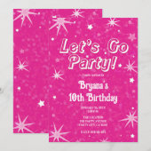 Invitation Étincelles Étoiles Rose Chaud Allons Fêter Anniver (Devant / Derrière)