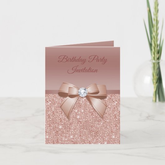 Invitation Étincelles & Glamor, Rose Gold Birthday Party (Devant)