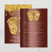 Invitation Étincelles Gold Royal Baby shower Brown Pieds Garç (Devant / Derrière)