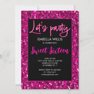 Invitation Étincelles roses chaudes Sweet 16 néon laisse la f
