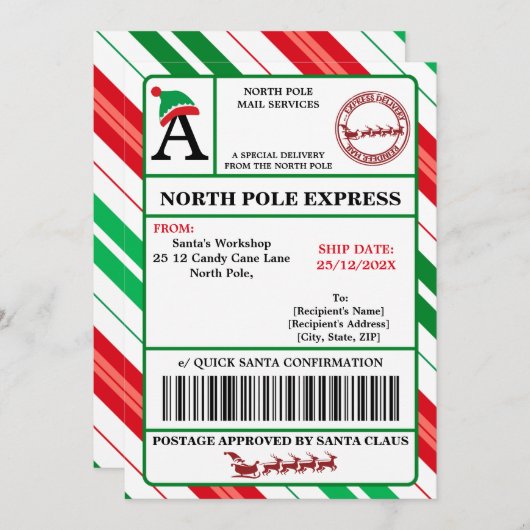 Invitation Etiqueta de envío de Papá Noel personalizable (Devant / Derrière)
