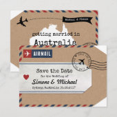 Invitation Étiquette de bagage Australia Airmail Save Date av (Devant / Derrière)