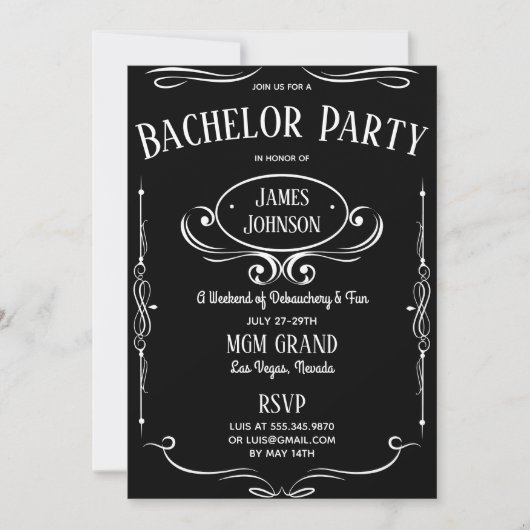 Invitation Étiquette de Whisky Soirée de Bachelor (ette) (Devant)