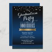 Invitation Étiquette d'or élégant Starry Night Graduation Par (Devant / Derrière)