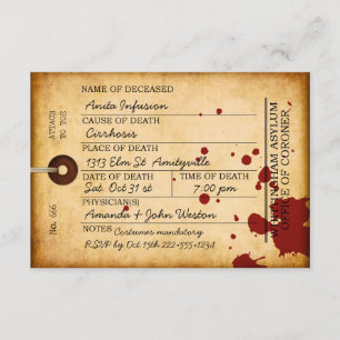Invitation Étiquette d'orteil sanglante Halloween Antique Gru