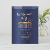 Invitation Étiquette Gold Marine Blue Retraite Party Invitati (Debout devant)