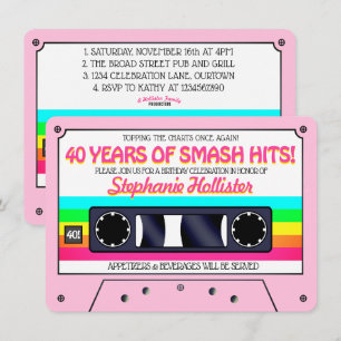 Invitation Étiquette néon rose Rétro 80's pour cassette pour 