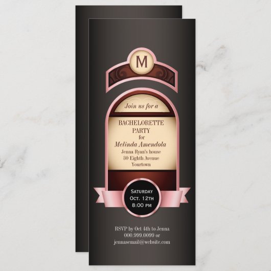 Invitation Étiquette rose Bachelorette (Devant / Derrière)