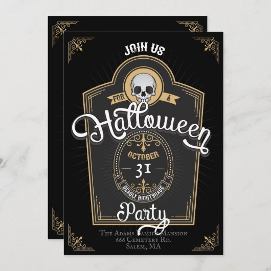 Invitation Étiquette Whiskey de la fête d'Halloween (Devant / Derrière)