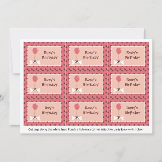 Invitation Étiquettes de cadeau de fille de chien d'os et de (Devant)