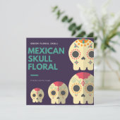 Invitation Étiquettes de faveur de fête de fleurs de crâne me (Debout devant)