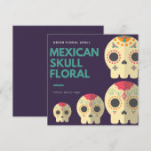 Invitation Étiquettes de fête de Fête Mexicaine Crâne Floral (Devant / Derrière)