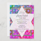 Invitation Étoile bat mitzvah de David Bleu et Damas Rose (Devant)