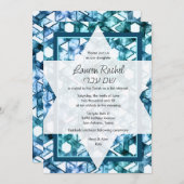 Invitation Étoile bat mitzvah de David Blue Damask (Devant / Derrière)