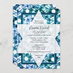 Invitation Étoile bat mitzvah de David Blue Damask
