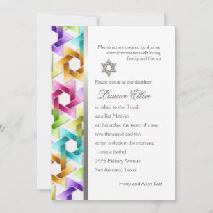 Invitation Étoile bat mitzvah de David Rainbow Damask