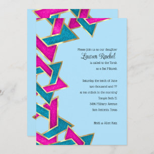 Invitation Étoile bat mitzvah rose turquoise de David