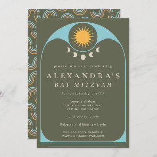 Invitation Etoile céleste Vert Bleu Bat mitzvah moderne Invi