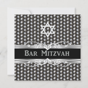 Invitation Étoile de Bar Mitzvah métal noir argenté garçon ma