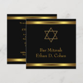 Invitation Étoile de David Bar Mitzvah Or Noir (Devant / Derrière)