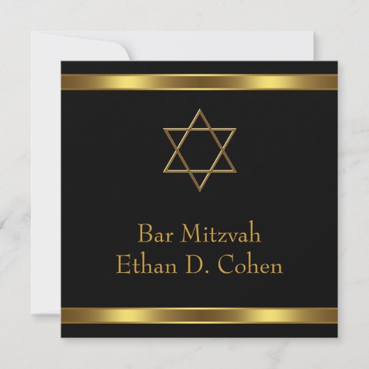 Invitation Étoile de David Bar Mitzvah Or Noir (Devant)