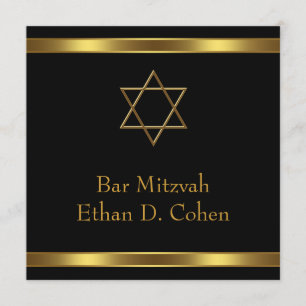 Invitation Étoile de David Bar Mitzvah Or Noir