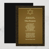 Invitation Étoile de David Bar Mitzvah or noir (Devant / Derrière)