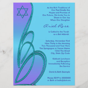 Invitation Étoile de David Bar Mitzvah violet sarcelle
