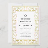 Invitation Étoile de David Cadre Floral Doré Bar Mitzvah (Devant)