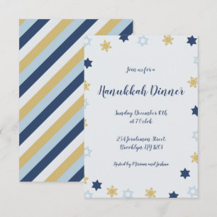 Invitation Étoile de David Dîner de Hanoukka bleu et or