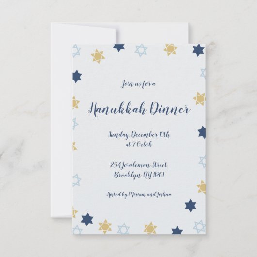Invitation Étoile de David | Dîner Hanoukka bleu et or (Devant)