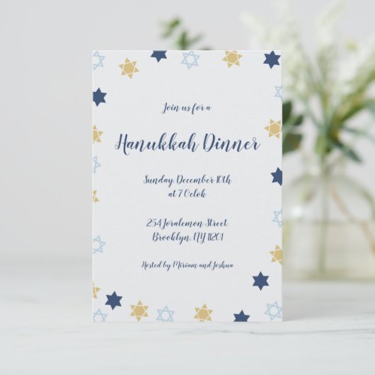 Invitation Étoile de David | Dîner Hanoukka bleu et or (Debout devant)