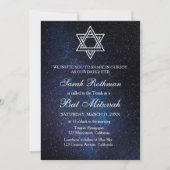 Invitation Étoile de David Élégant Simple Bleu Bat Mitzvah (Devant)
