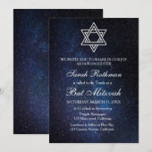 Invitation Étoile de David Élégant Simple Bleu Bat Mitzvah (Devant / Derrière)
