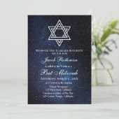 Invitation Étoile de David Élégant Simple Bleu Bat Mitzvah (Debout devant)