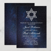 Invitation Étoile de David Élégant Simple Bleu Bat Mitzvah (Devant / Derrière)