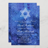Invitation Étoile de David Élégant Simple Bleu Bat Mitzvah (Devant / Derrière)