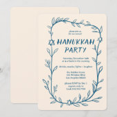 Invitation Étoile de David fête de Hanoukka botanique délicat (Devant / Derrière)