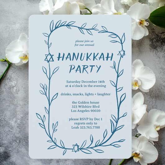 Invitation Étoile de David fête de Hanoukka botanique délicat