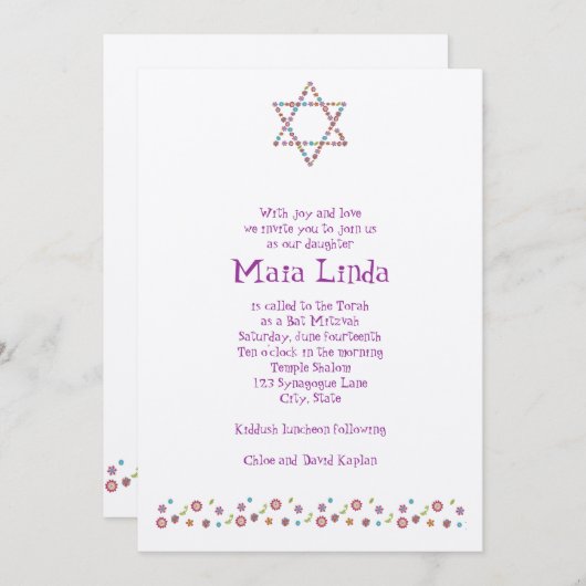 Invitation Étoile de David Tan de fleur d'invitation de bat (Devant / Derrière)