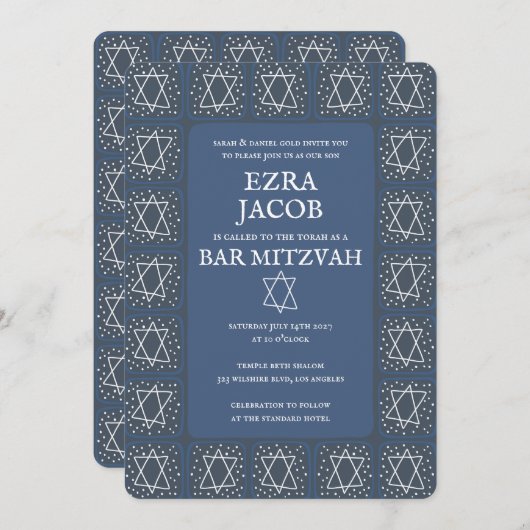Invitation Étoile de David Tiles Custom Bar Mitzvah B'nai Bat (Devant / Derrière)